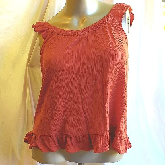 Ruffle Sleeve Coral Peplum Blouse - Mason & Belle - XL - Picture 3 of 12